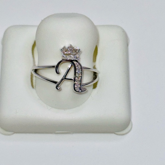 Real Diamond A initial Crown Ring, Custom made diamond A letter ring gift ring - Picture 5 of 5